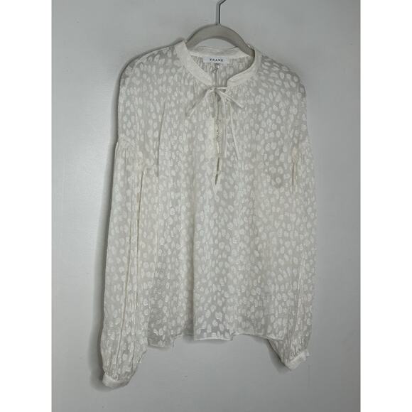 $375Frame Womens Silk Animal Print Long Sleeve Button Up Blouse Top White Sz M - Picture 2 of 8